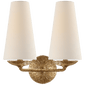 Fontaine Double Sconce in Gilded Plaster with Linen Shades