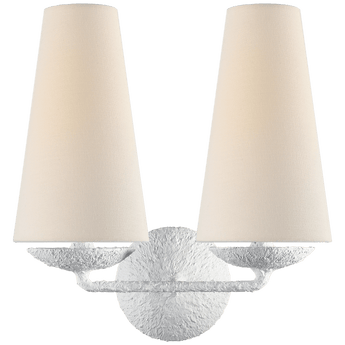 Fontaine Double Sconce in Plaster with Linen Shades