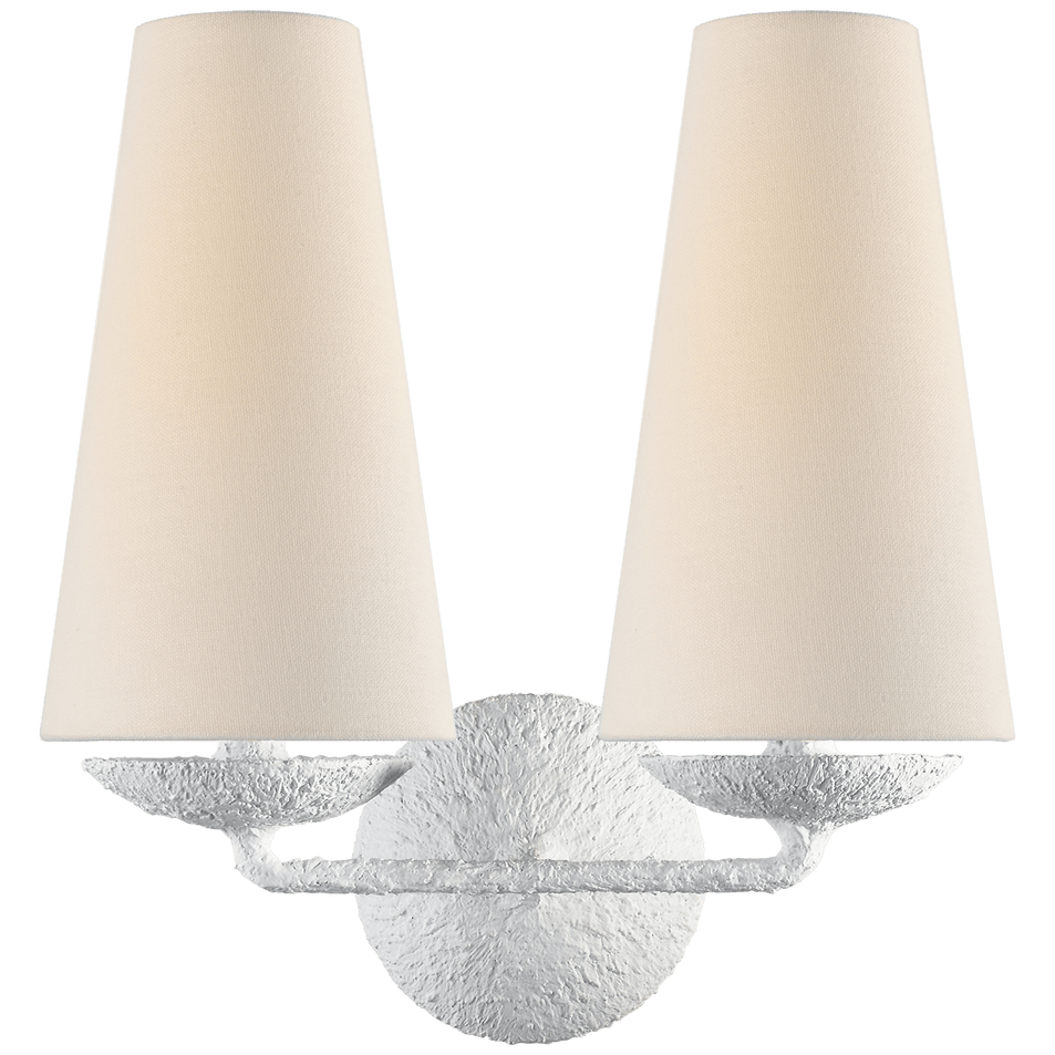 Fontaine Double Sconce in Plaster with Linen Shades