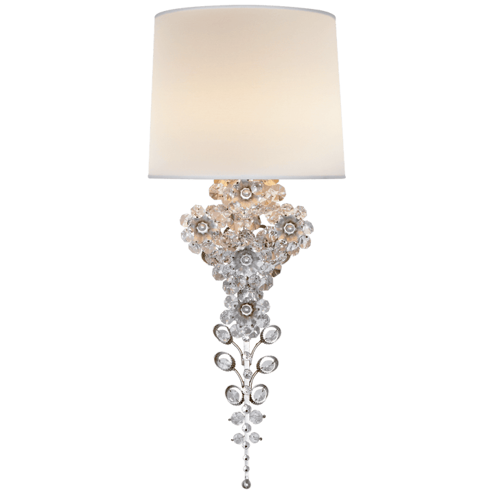 Claret Tail Sconce in Burnished Silver Leaf with Linen Shade