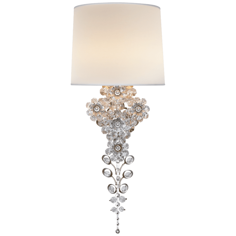 Claret Tail Sconce in Burnished Silver Leaf with Linen Shade