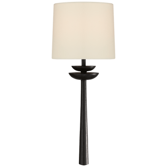 Beaumont Medium Tail Sconce in Aged Iron with Linen Shade