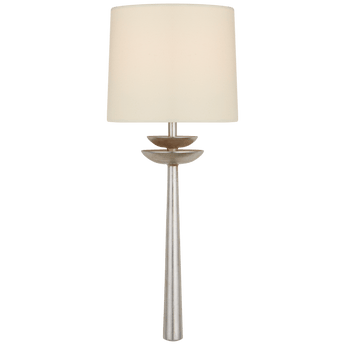 Beaumont Medium Tail Sconce in Burnished Silver Leaf with Linen Shade