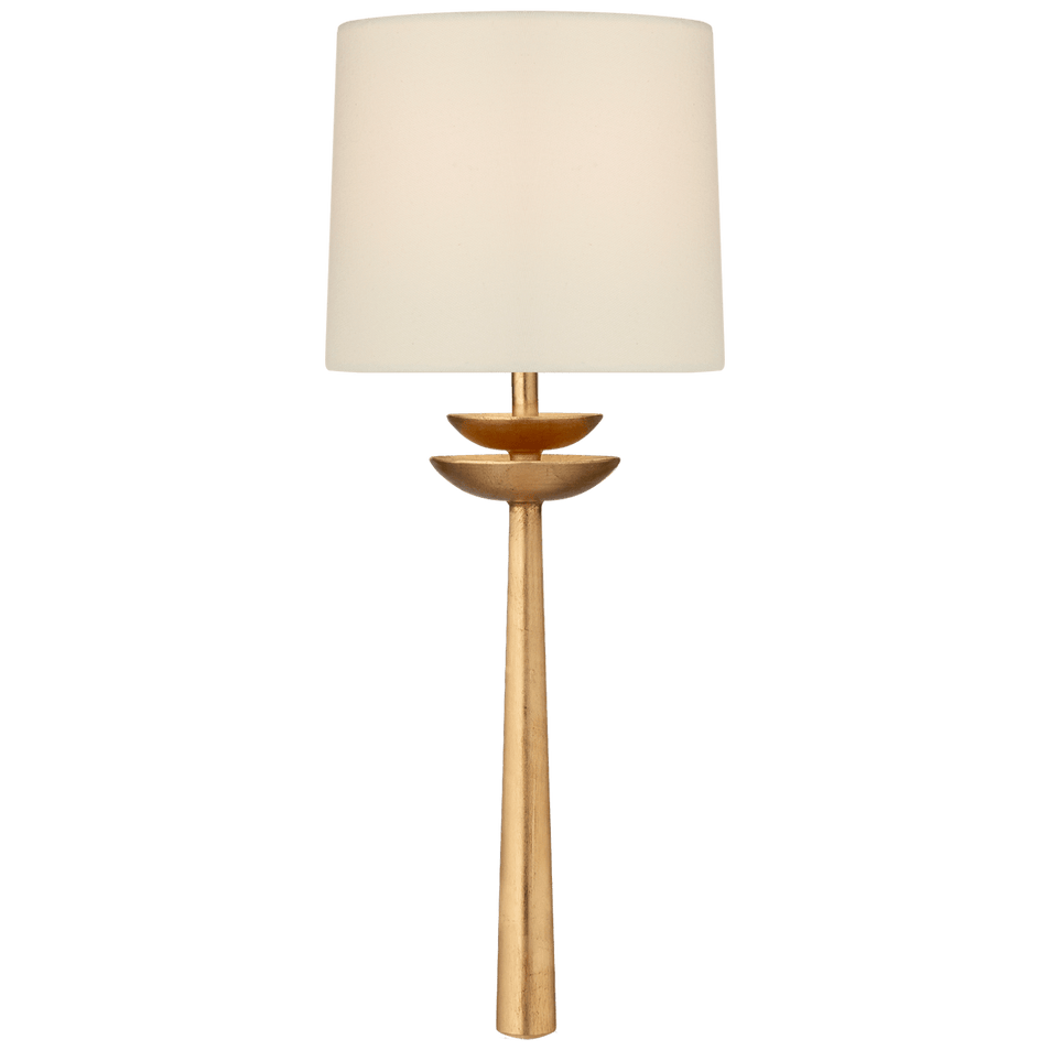 Beaumont Medium Tail Sconce in Gild with Linen Shade