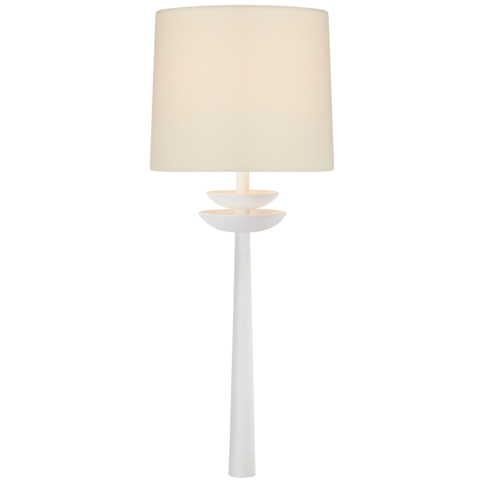 Beaumont Medium Tail Sconce in White with Linen Shade