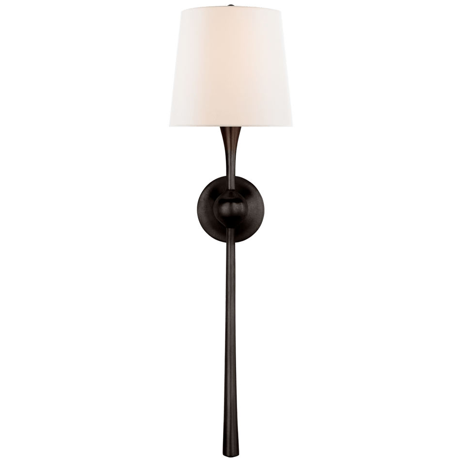 Dover Large Tail Sconce in Aged Iron with Linen Shade