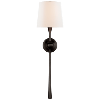 Dover Large Tail Sconce in Aged Iron with Linen Shade