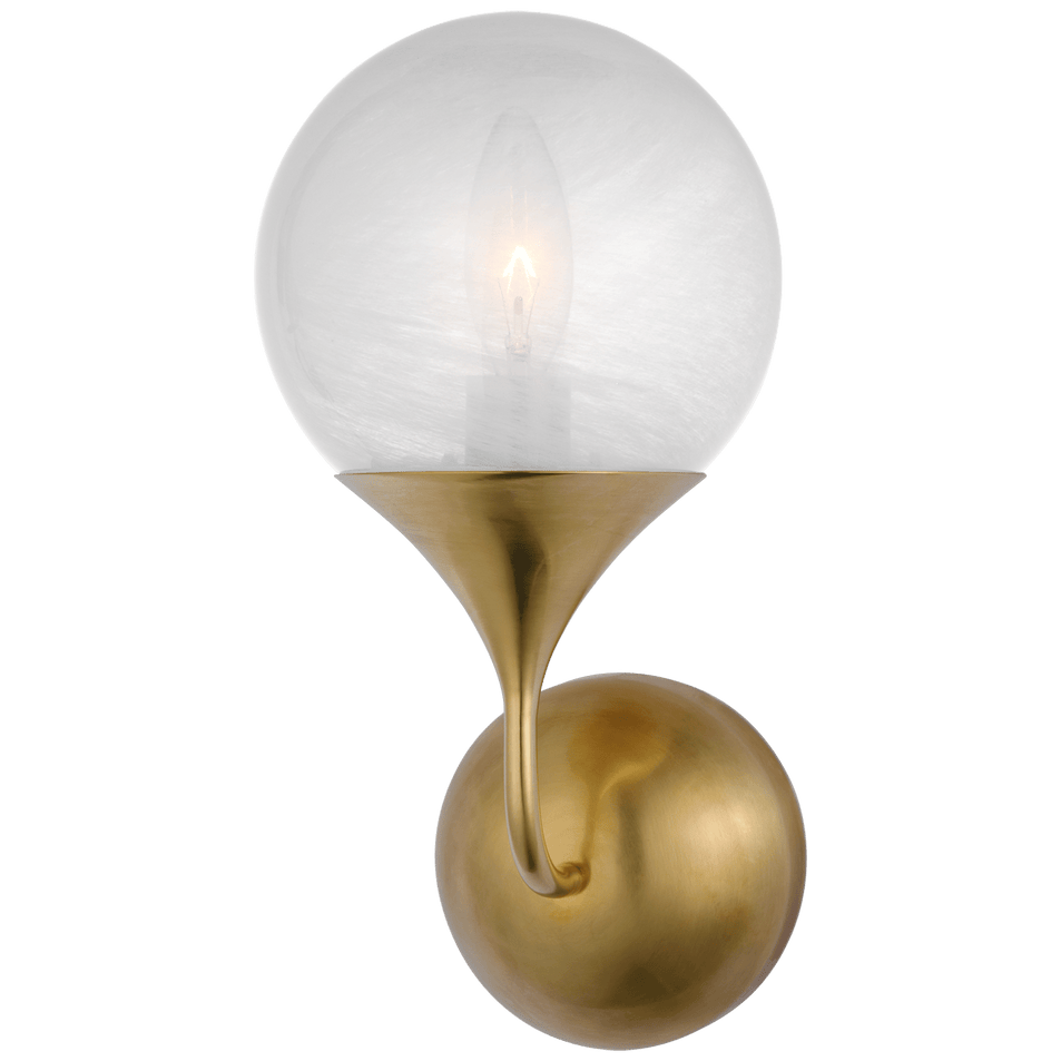 Cristol Small Single Sconce in Hand-Rubbed Antique Brass with White Glass