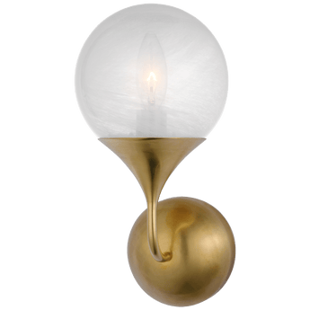 Cristol Small Single Sconce in Hand-Rubbed Antique Brass with White Glass