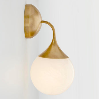 Cristol Small Single Sconce in Hand-Rubbed Antique Brass with White Glass