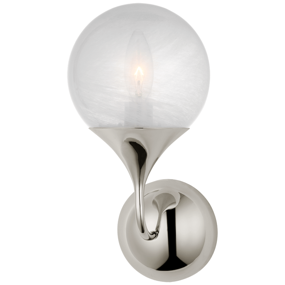Cristol Small Single Sconce in Polished Nickel with White Glass