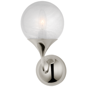 Cristol Small Single Sconce in Polished Nickel with White Glass