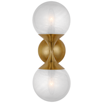 Cristol Small Double Sconce in Hand-Rubbed Antique Brass with White Glass