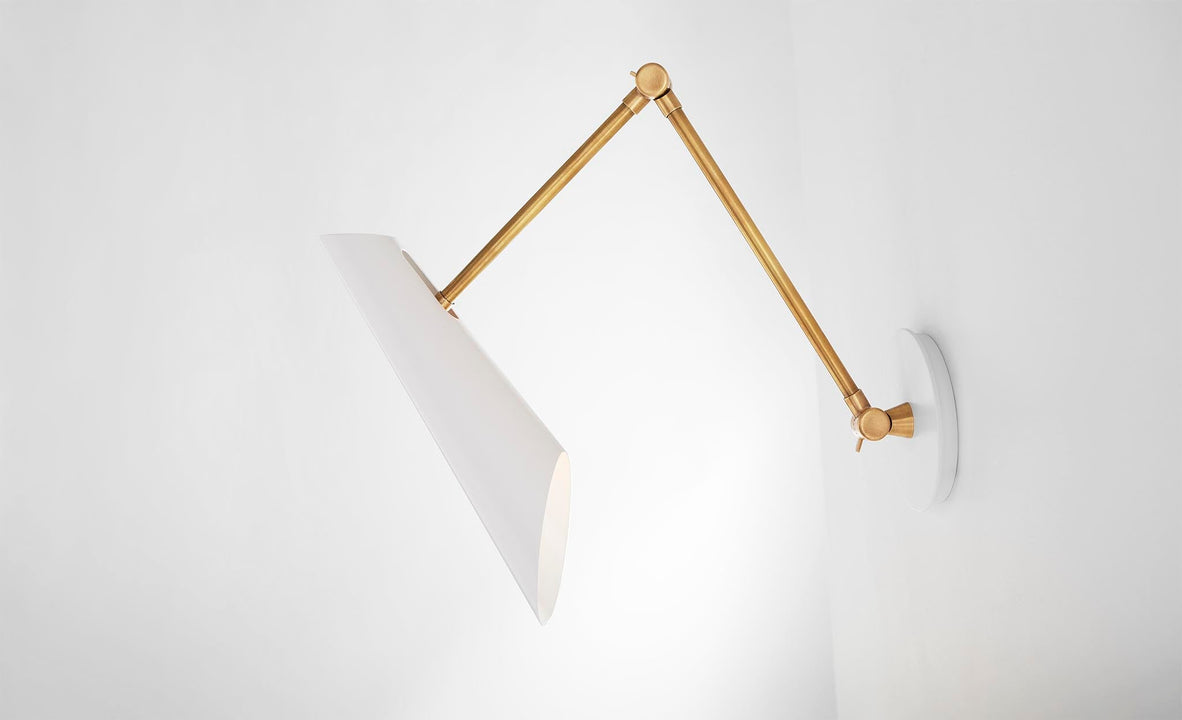 Franca Double Library Wall Light in Hand-Rubbed Antique Brass with White Shade