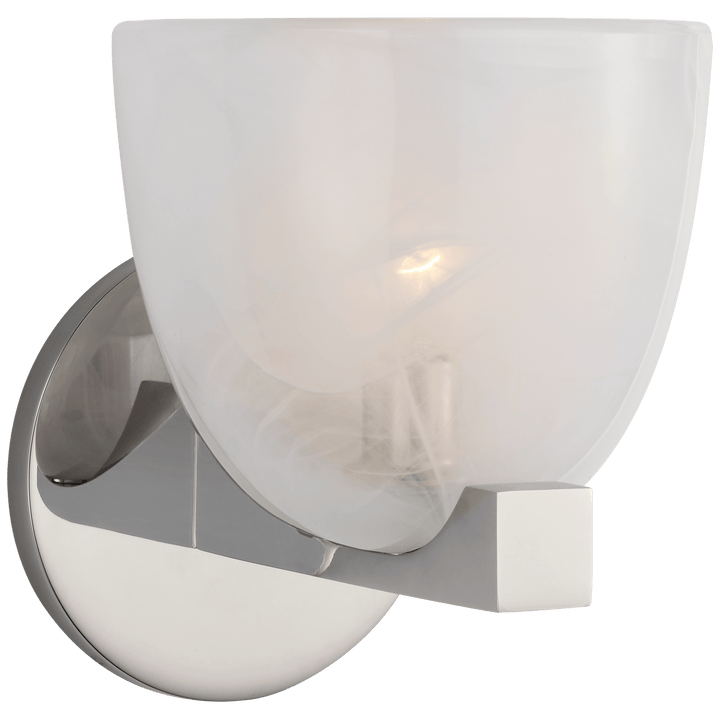 Carola Single Sconce in Polished Nickel with White Strie Glass