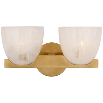 Carola Double Sconce in Hand-Rubbed Antique Brass with White Strie Glass