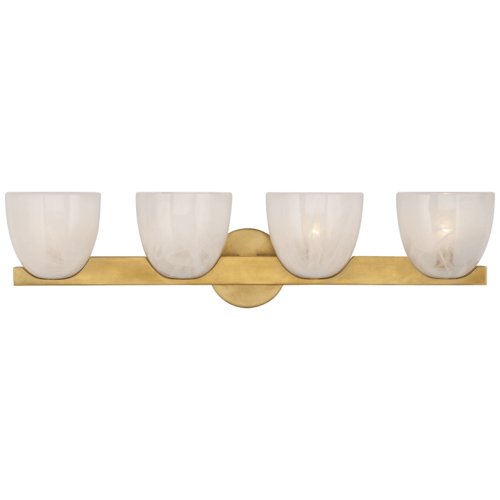 Carola 4-Light Bath Sconce in Hand-Rubbed Antique Brass with White Strie Glass