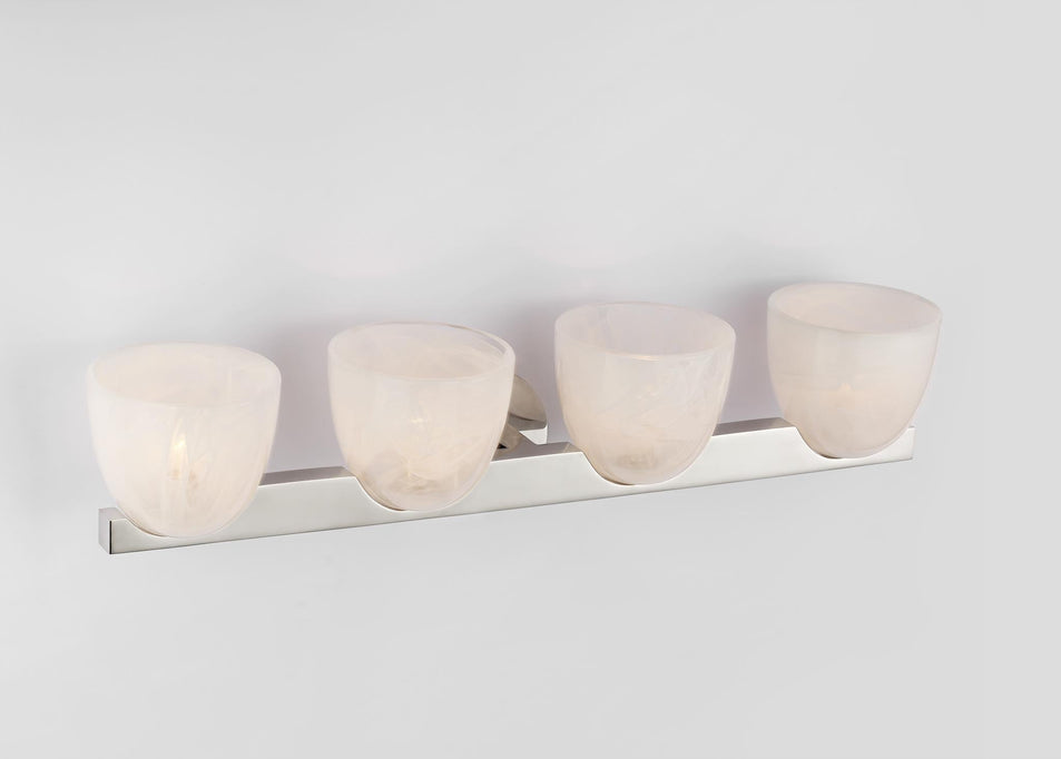 Carola 4-Light Bath Sconce in Polished Nickel with White Strie Glass