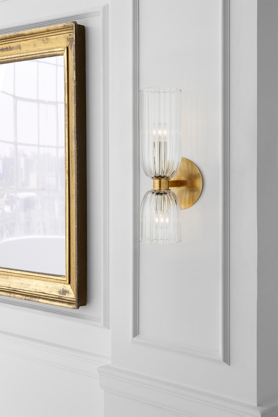Asalea 16" Double Bath Sconce, a premium Bath light by Visual Comfort. Close - up image of its design.