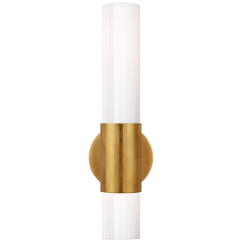 Penz Medium Cylindrical Sconce in Hand-Rubbed Antique Brass with White Glass