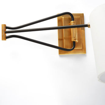 Keil Swing Arm Wall Light in Hand-Rubbed Antique Brass and Black with Linen Shade