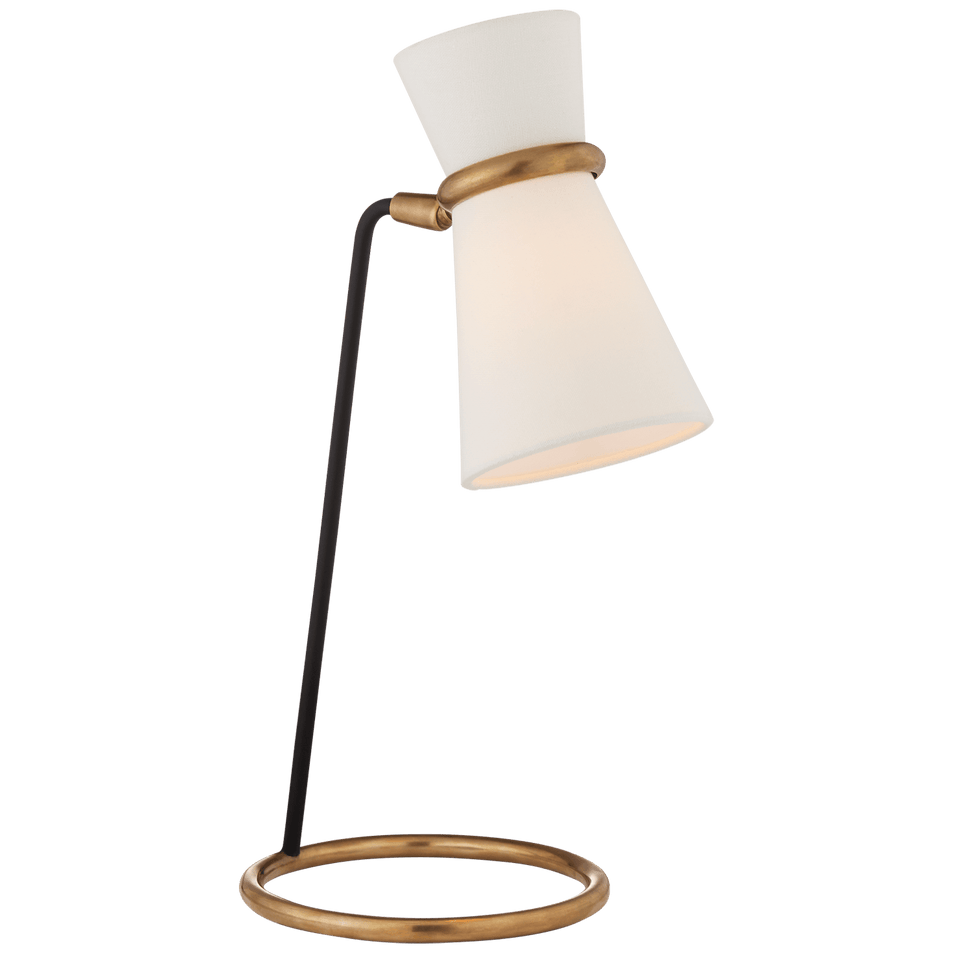 Clarkson Table Lamp in Hand-Rubbed Antique Brass and Black with Linen Shade