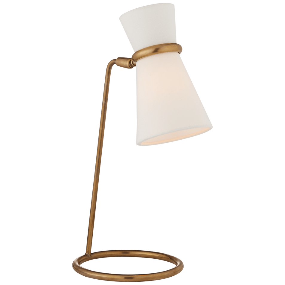 Clarkson Table Lamp in Hand-Rubbed Antique Brass with Linen Shade