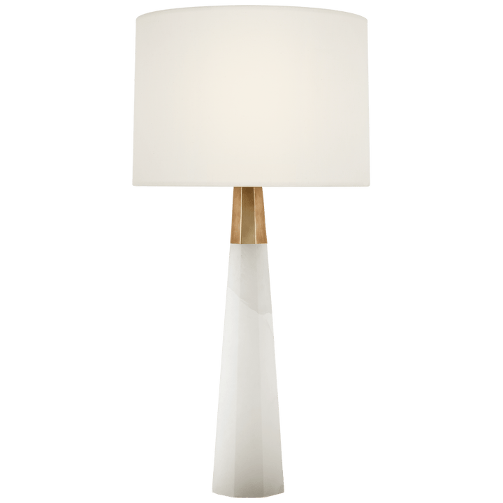 Olsen Table Lamp in Alabaster and Hand-Rubbed Antique Brass with Linen Shade