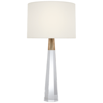 Olsen Table Lamp in Crystal and Hand-Rubbed Antique Brass with Linen Shade