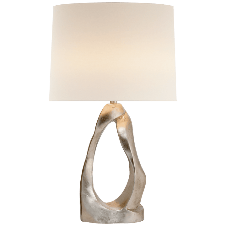 Cannes Table Lamp in Burnished Silver Leaf with Linen Shade
