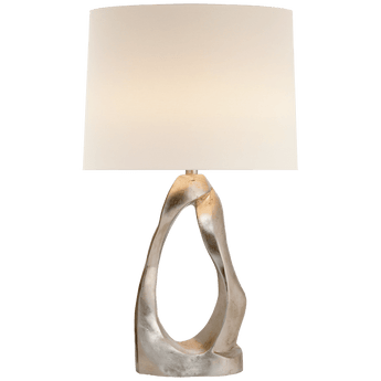 Cannes Table Lamp in Burnished Silver Leaf with Linen Shade