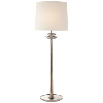 Beaumont Medium Buffet Lamp in Burnished Silver Leaf with Linen Shade