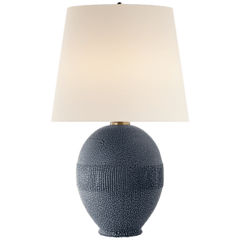 Toulon Table Lamp in Beaded Blue with Linen Shade