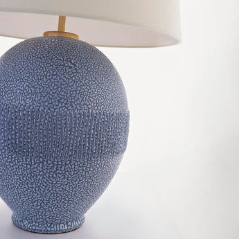 Toulon Table Lamp in Beaded Blue with Linen Shade