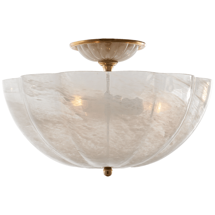 Rosehill Semi-Flush in Hand-Rubbed Antique Brass with White Strie Glass