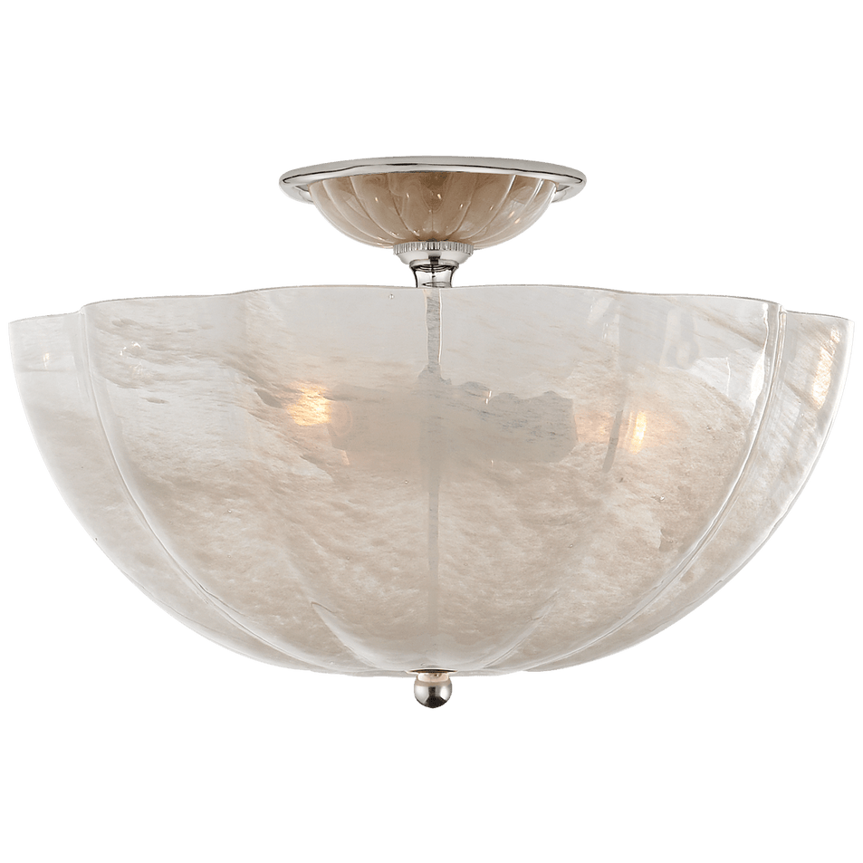 Rosehill Semi-Flush in Polished Nickel with White Strie Glass