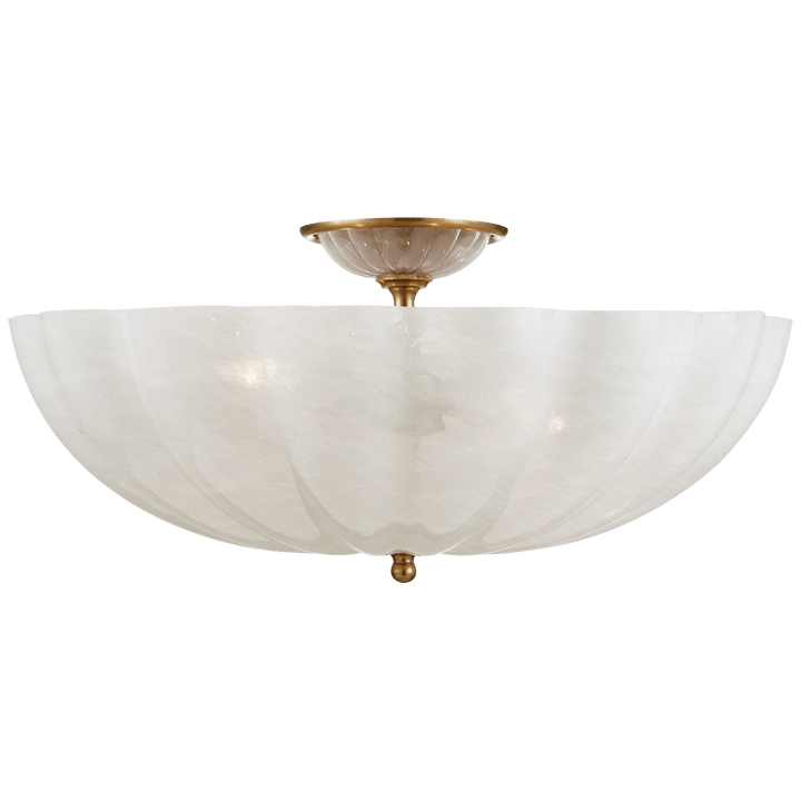 Rosehill Large Semi-Flush Mount in Hand-Rubbed Antique Brass with White Strie Glass