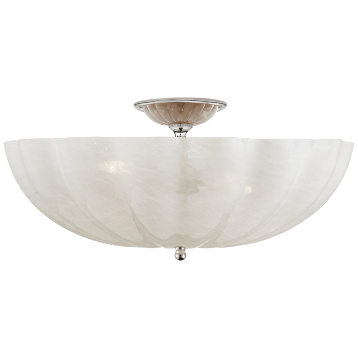 Rosehill Large Semi-Flush Mount in Polished Nickel with White Strie Glass