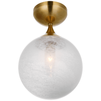 Cristol Small Single Flush Mount in Hand-Rubbed Antique Brass with White Glass