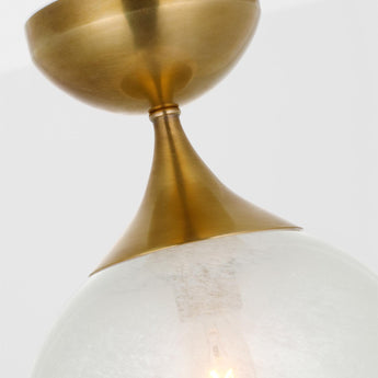 Cristol Small Single Flush Mount in Hand-Rubbed Antique Brass with White Glass