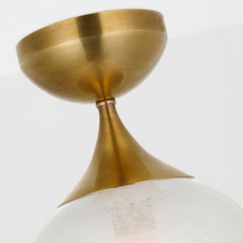 Cristol Small Single Flush Mount in Hand-Rubbed Antique Brass with White Glass