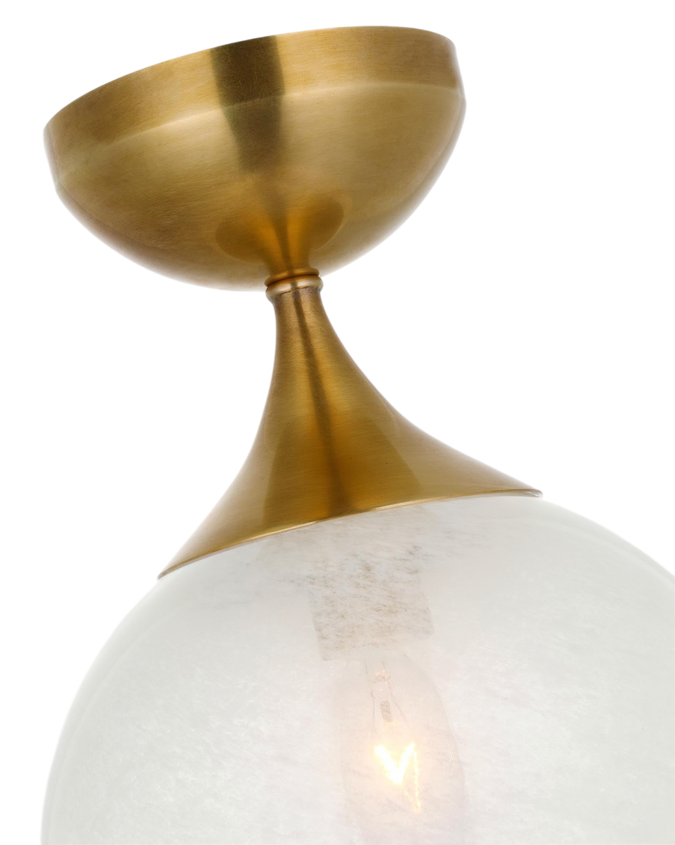 Cristol Small Single Flush Mount in Hand-Rubbed Antique Brass with White Glass