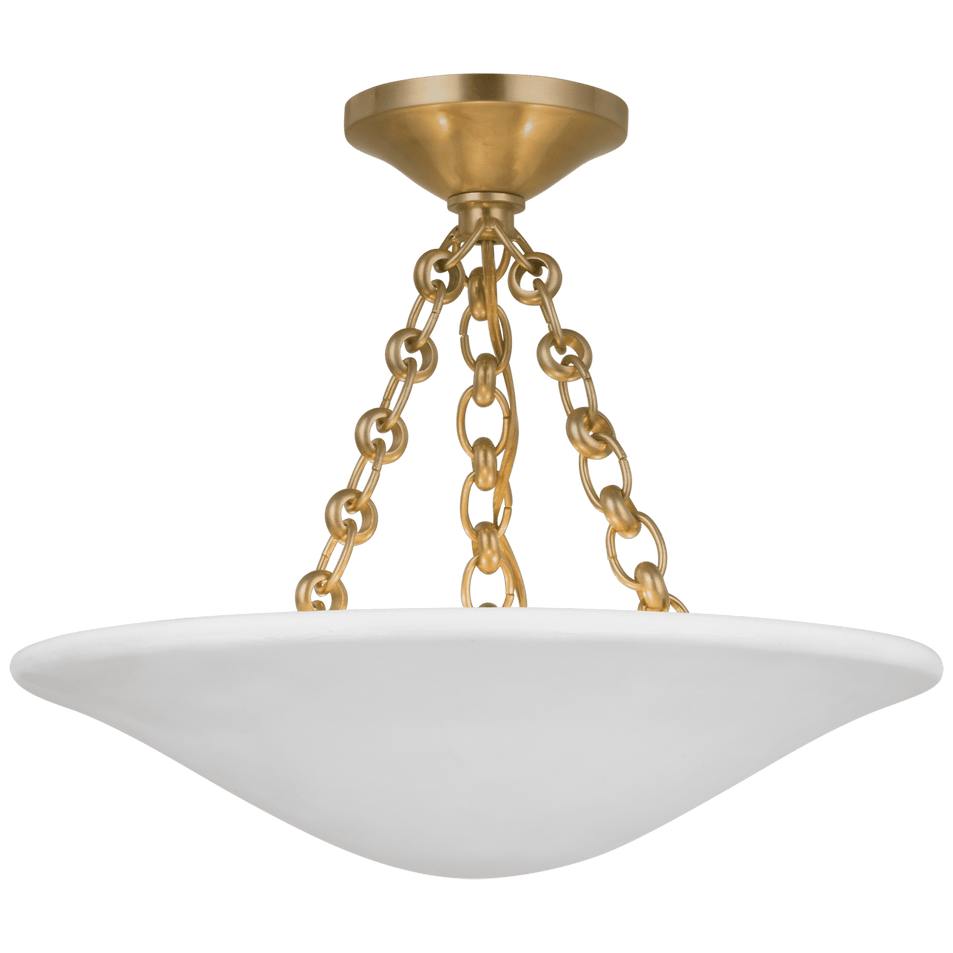 Mollino 16" Semi Flush Mount in Hand-Rubbed Antique Brass with Plaster White Shade