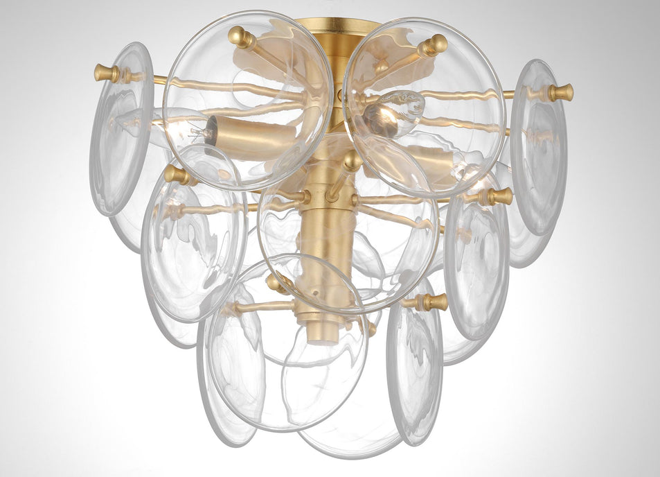 Loire Medium Tiered Flush Mount in Gild with Clear Strie Glass