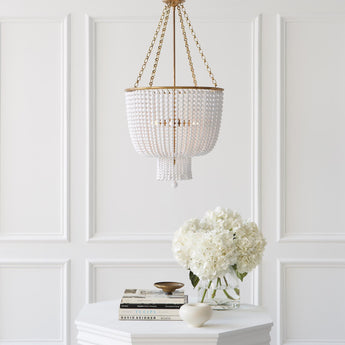 Jacqueline Chandelier in Hand-Rubbed Antique Brass with White Acrylic