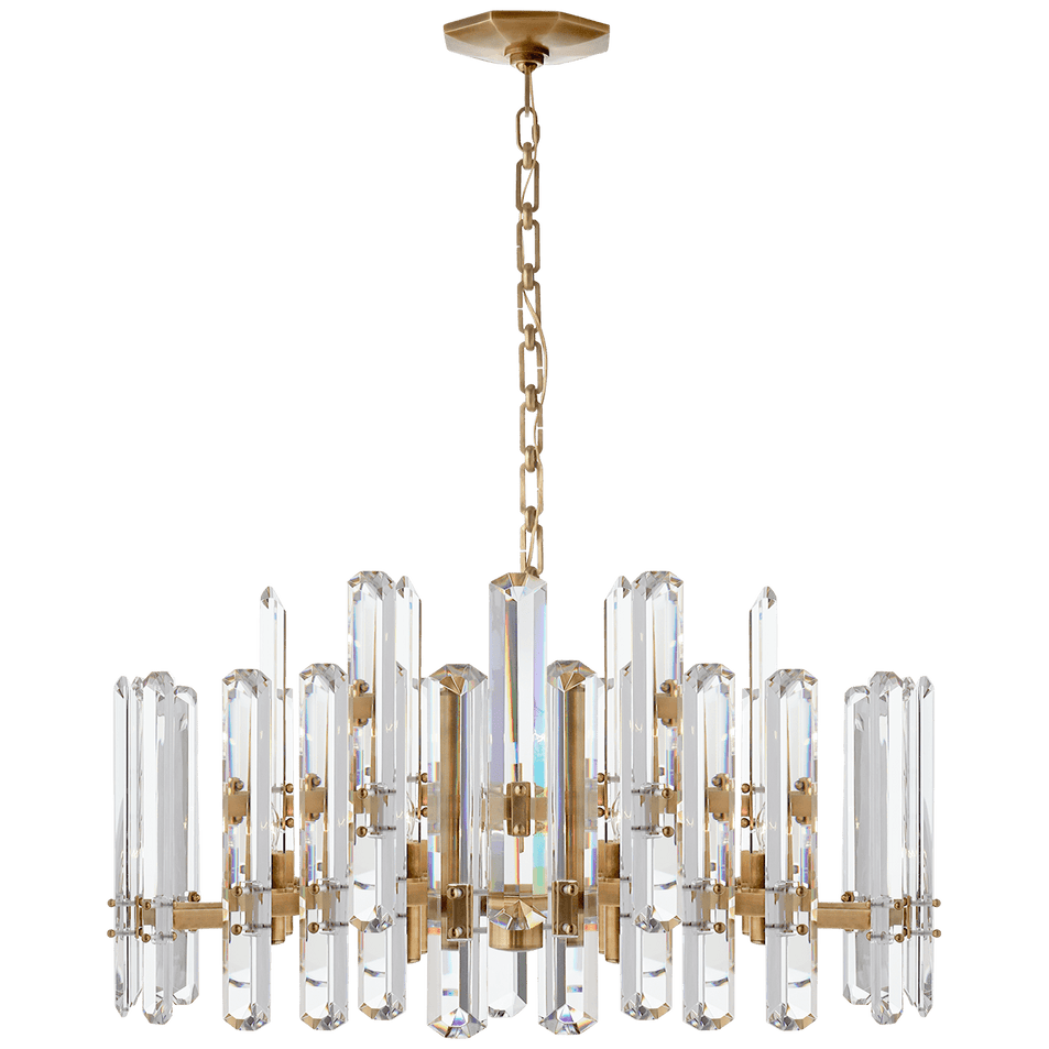 Bonnington Large Chandelier in Hand-Rubbed Antique Brass with Crystal