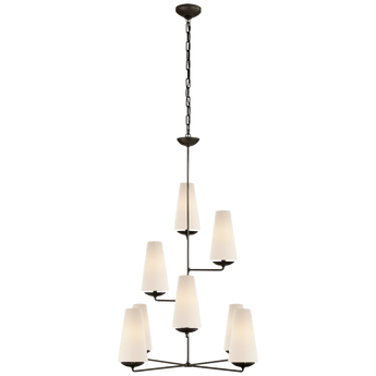 Fontaine Vertical Chandelier in Aged Iron with Linen Shades