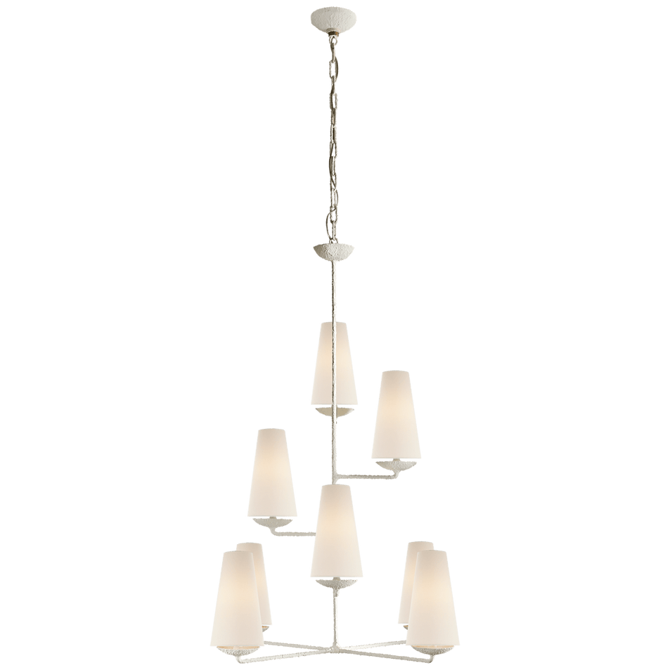Fontaine Vertical Chandelier in Plaster with Linen Shades