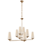 Fontaine Large Offset Chandelier in Gilded Plaster with Linen Shades