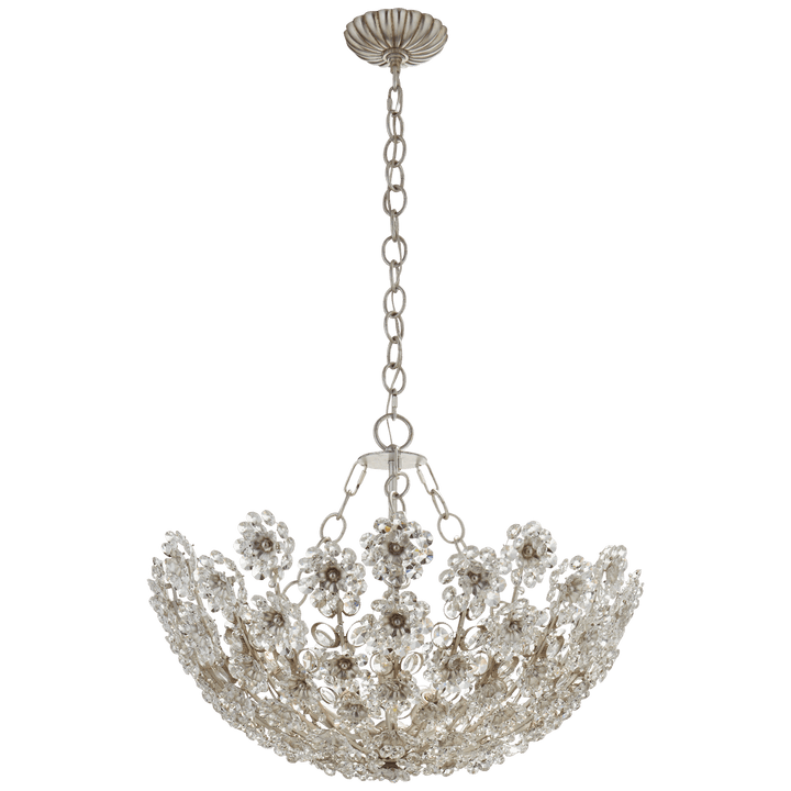Claret Short Chandelier in Burnished Silver Leaf with Crystal